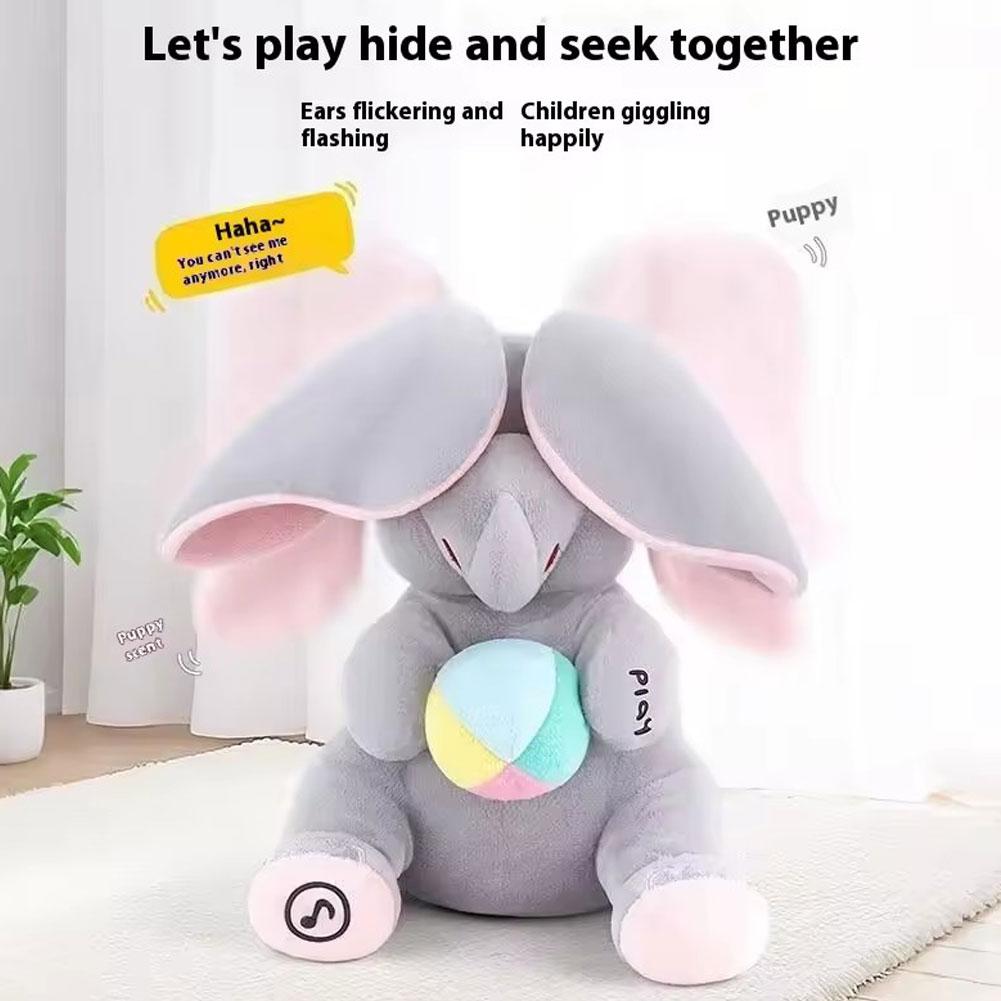 Kids Toys Elephant - 面白いかくれんぼ象のぬいぐるみ、耳を振って陽気な歌を歌う、象の柔らかい癒しの新生児ギフト、子供向け