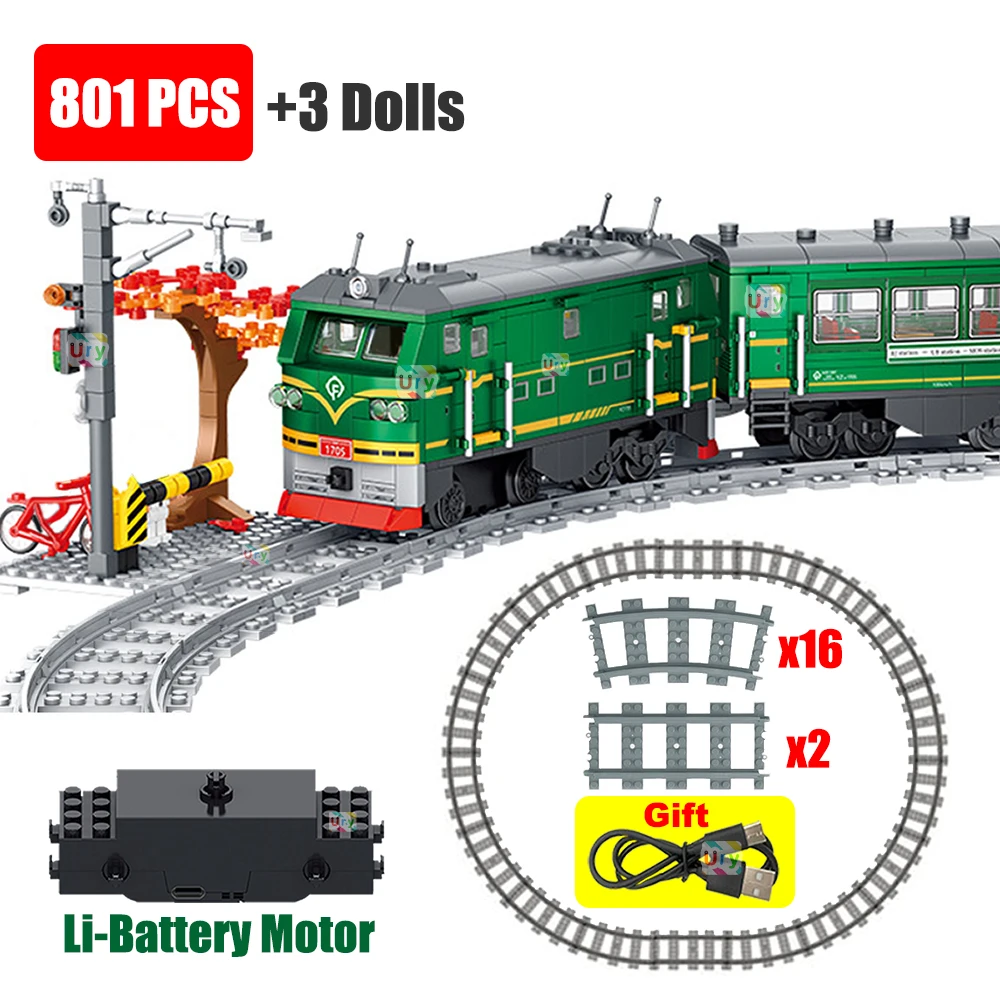Kids Toys Lego - テクニカルレトログリーン蒸気機関車シティカー電動モデル充電式リチウム電池モータービルディングブロックおもちゃギフト用