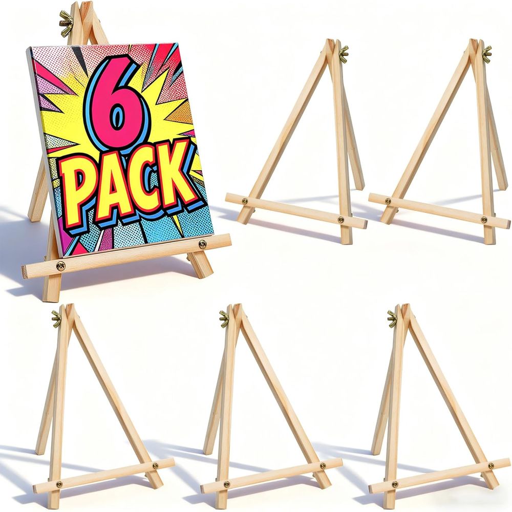 Kids Art Easel - 6個セット 9インチ木製イーゼル、卓上絵画イーゼルスタンドまたはキャンバス、写真＆サインディスプレイ - 子供用ポータブル三脚アートイーゼル