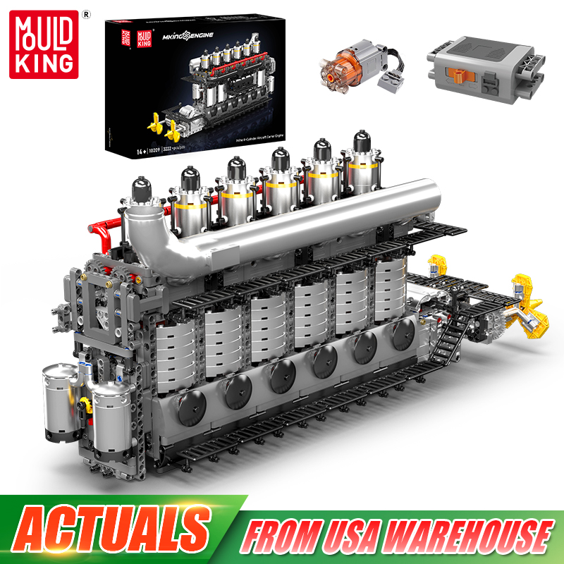 Kids Toys Lego - モールドキング 10209 テクニカルカーエンジントイズ 電動インライン6気筒航空母艦エンジン 組み立てブロック 子供向けクリスマスプレゼント