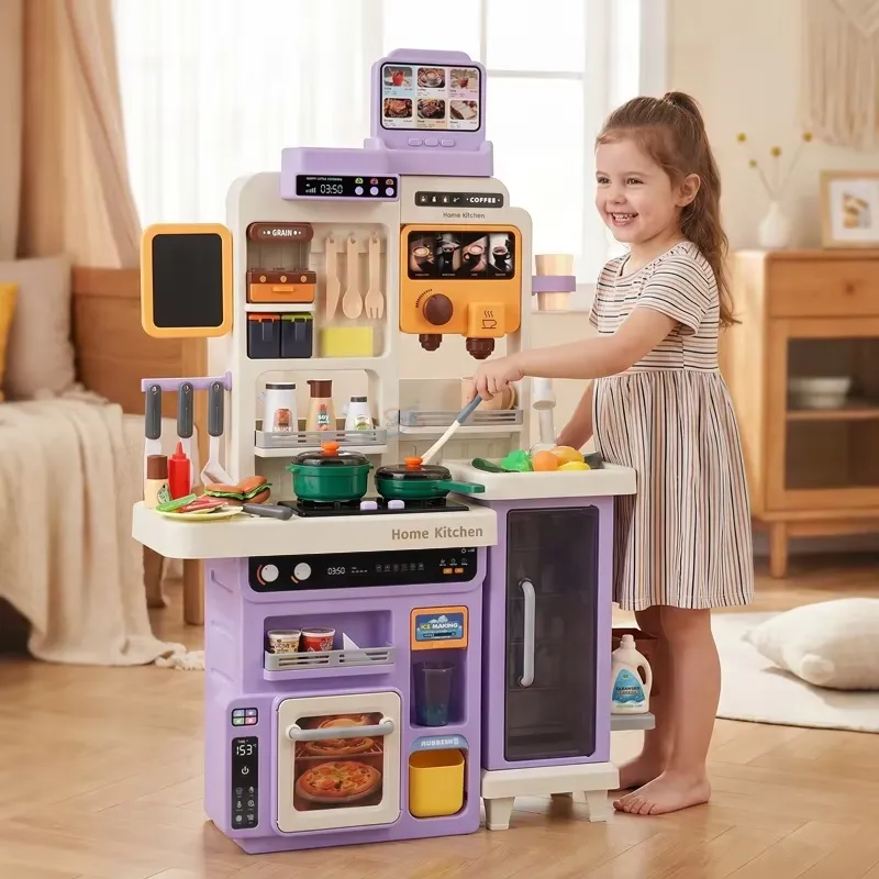 Kids Toys Kitchen - 90cm大型ごっこ遊びキッチンセット（ライト、サウンド、シンク、おもちゃの食べ物、アクセサリー付き）子供向け知育ロールプレイギフト