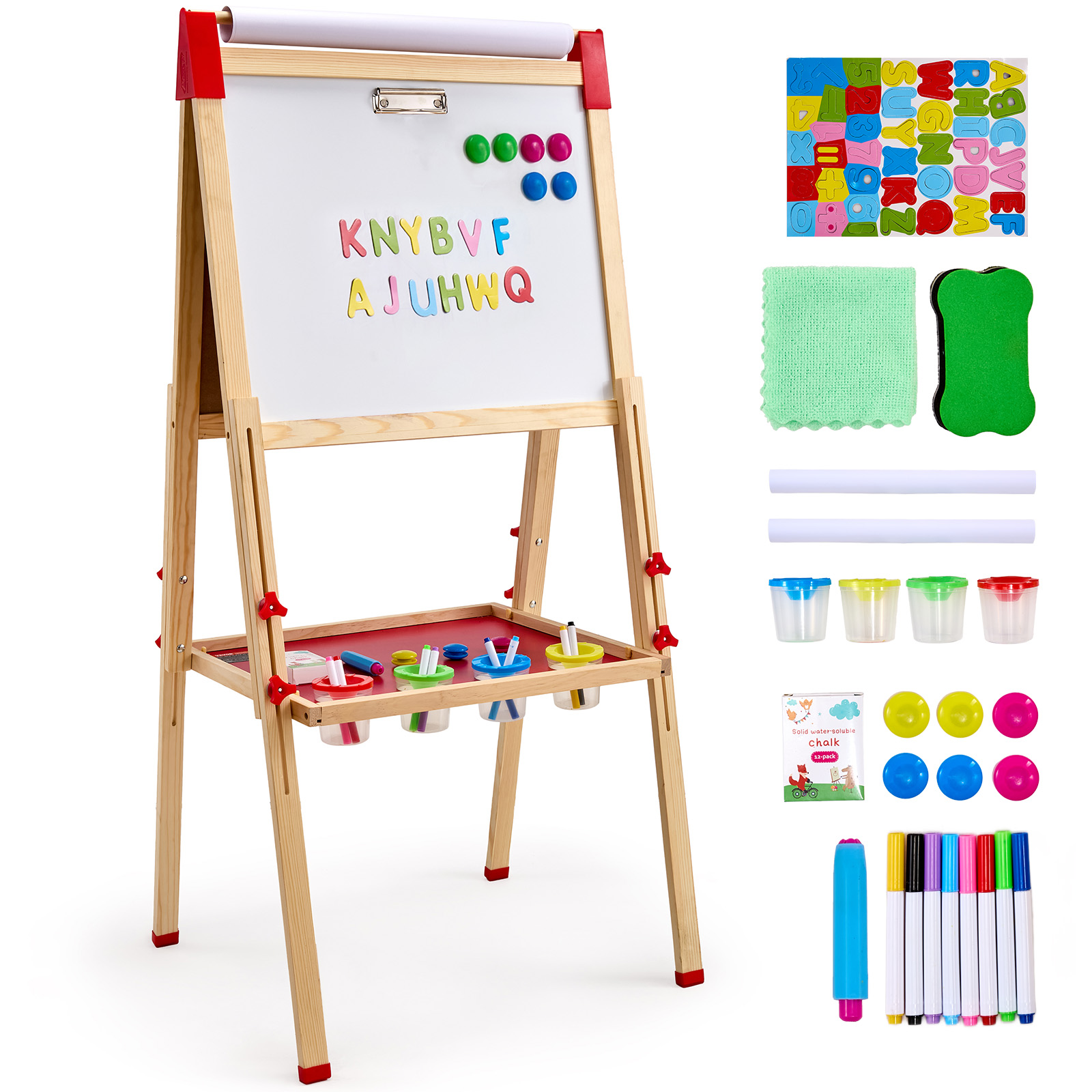 Kids Art Easel - SucceBuy 子供用磁気製図板 木製両面子供用アートイーゼル ホワイトボード黒板付き 女の子用 ギフト