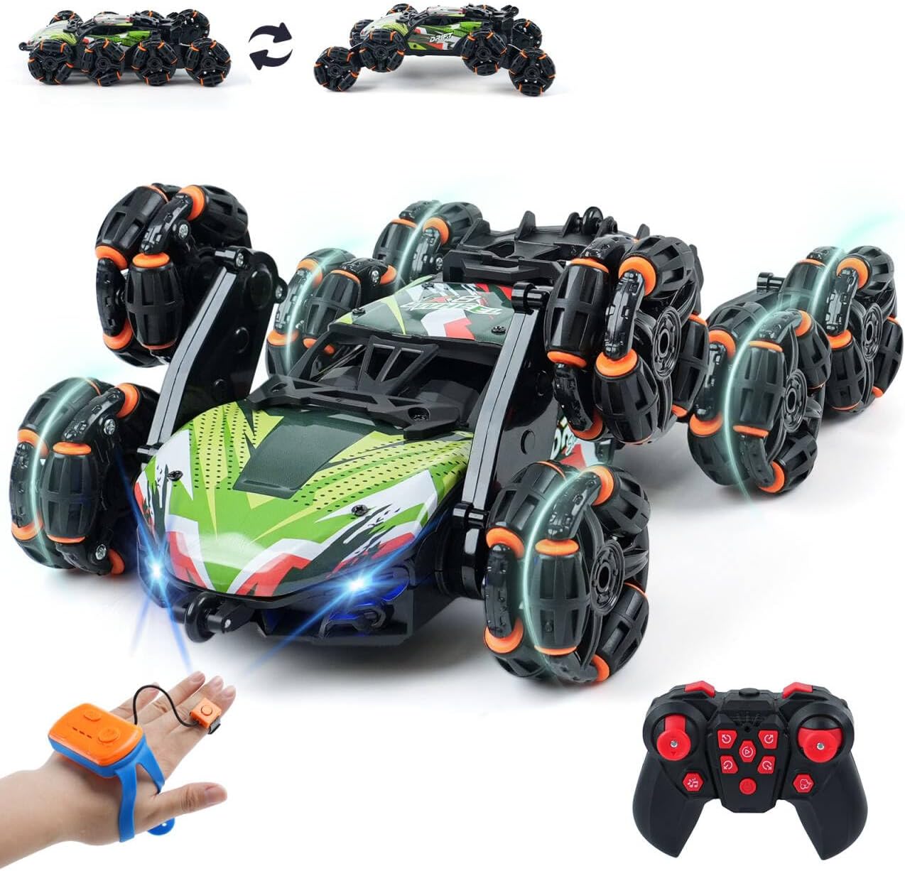 Kids Toys 10 Year Old - ジェスチャー感知機能付きRCスタントカー（ライト、スプレー、360度回転機能搭載） ° フリップス - 2.4GHz クライミングトイ