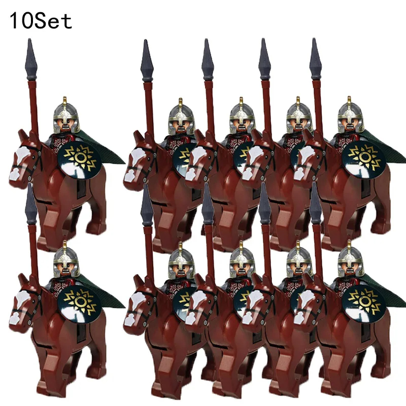 Kids Toys 10 Year Old - 10セット中世騎士ダークサウロン戦闘フィギュアローハン戦士馬と剣付き組み立てブロック子供向け知育玩具ギフト