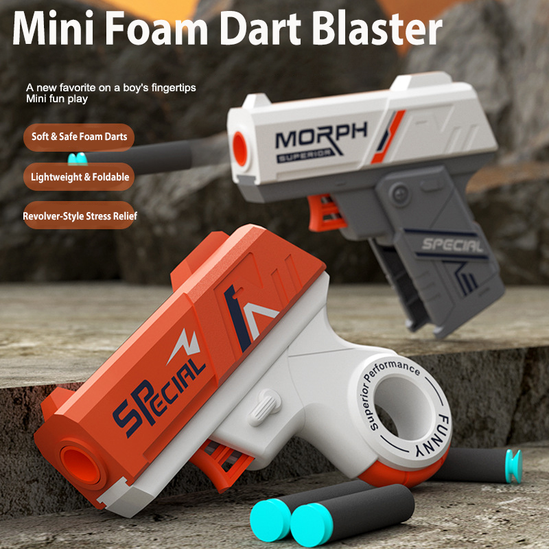 Foam Dart Gun - 2パック折りたたみ式＆リボルバーミニフォームダーツブラスターセット、12個のソフトサクションダーツ付き、ストレス解消フィジェットトイガンギフト