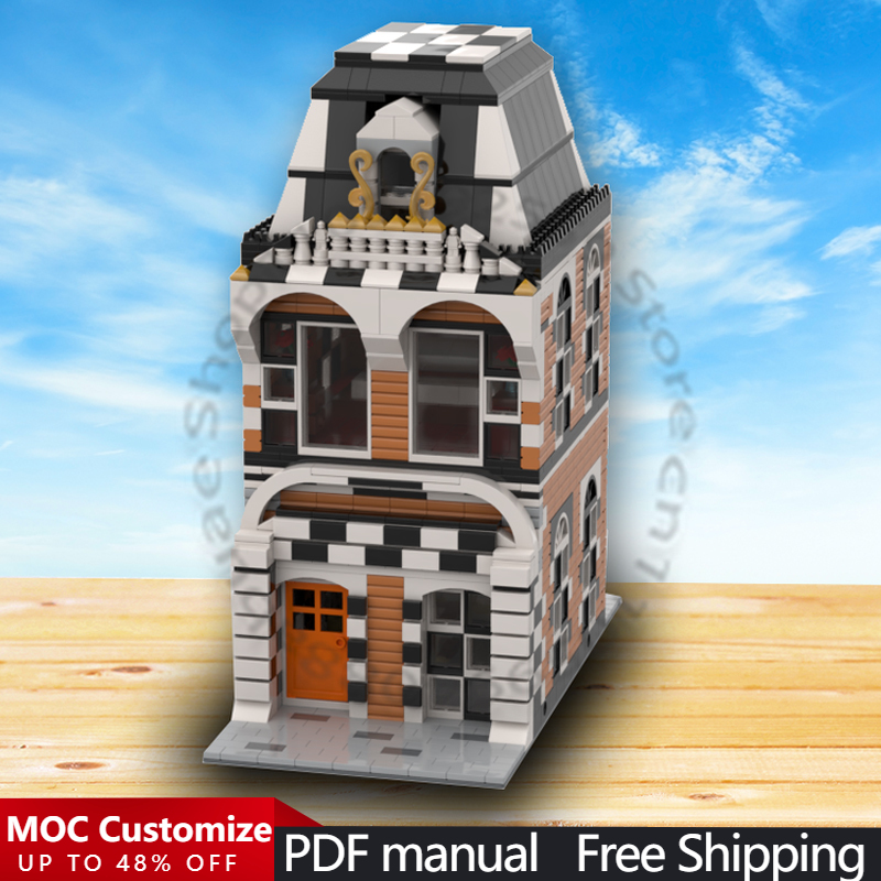 Kids Toys House - 1802ピース 組み立てブロック モジュール式チェスハウス 白黒 MOC カスタマイズ