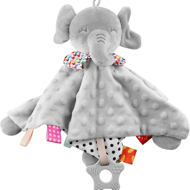 Kids Toys Elephant - 象の赤ちゃん用おしゃぶりブランケット、柔らかい安心タオル、赤ちゃん用ガラガラ動物のおもちゃ、落ち着かせる安心睡眠タオル、吊り下げ式幼児用おもちゃ