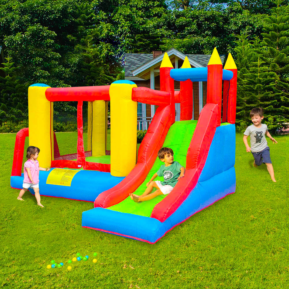 Kids Toys House - 子供向け屋内外兼用、丈夫で安全なオックスフォード布製インフレータブルキャッスル、スライド付きバウンスハウス、売れ筋商品