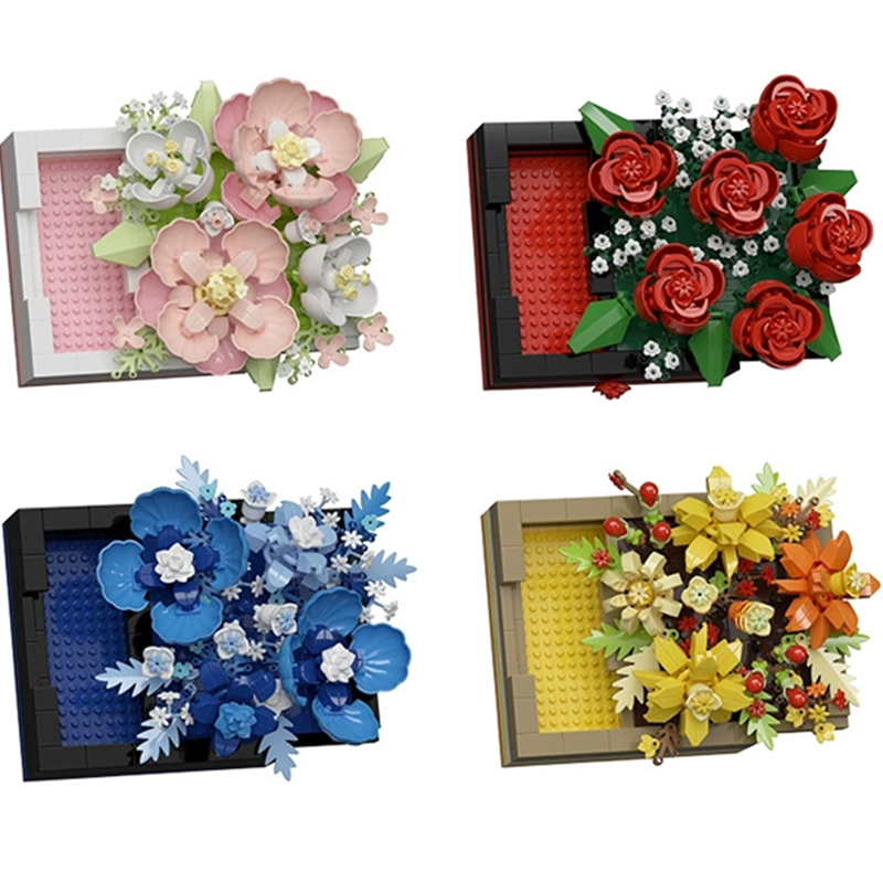 Kids Art Easel - DIY 3D 有名なローズハイビスカス永遠の不滅の花絵画フレームアートイーゼル展示ビルディングブロックモデルレンガセットおもちゃ