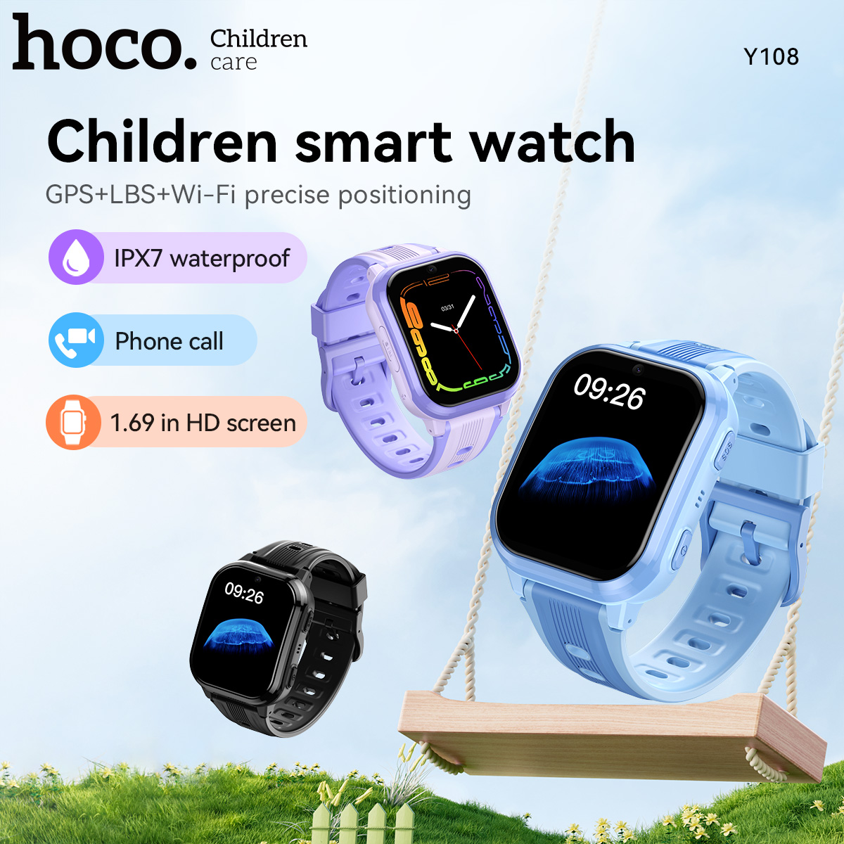 Kids Smartwatch Gps - HOCO Y108 1.69インチHD液晶曲面タッチスクリーンキッズスマートウォッチGPS LBS WIFI位置追跡4G SIMカード対応通話機能付き腕時計（女の子/男の子向け）
