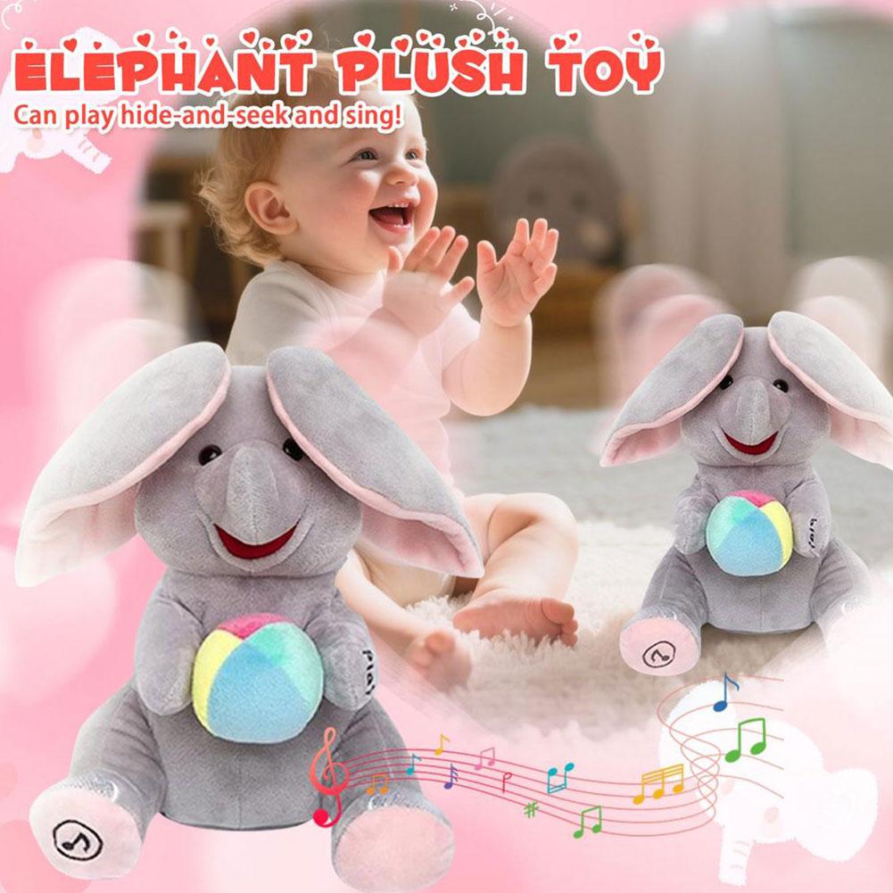 面白いかくれんぼ象のぬいぐるみ、耳を振って陽気な歌を歌う、象 - Kids Toys Elephant のレビューと価格