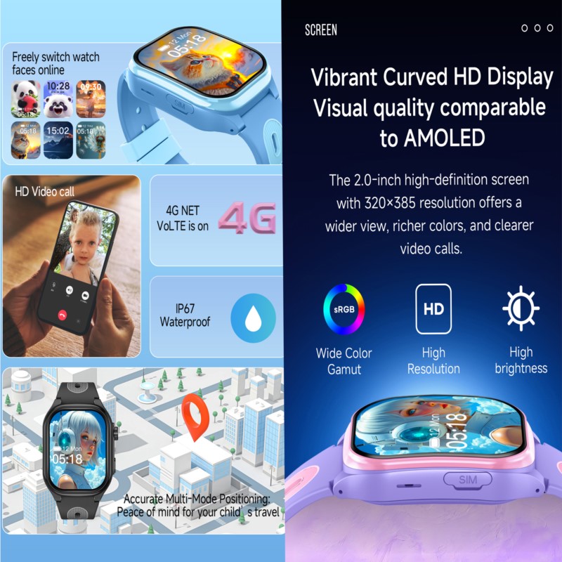 子供用4Gスマートウォッチ、2.0インチHD画面、2+16G - Kids Smartwatch Gps のレビューと価格