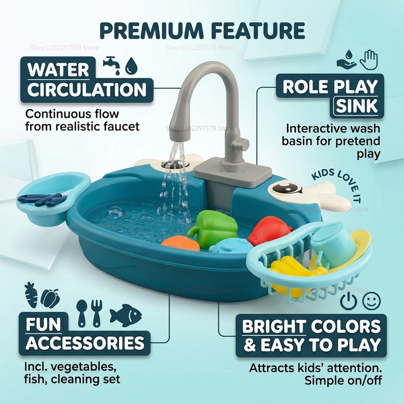 幼児用インタラクティブ水遊びシンクおもちゃ電動流水ごっこ遊び - Kids Toys Under $10 のレビューと価格