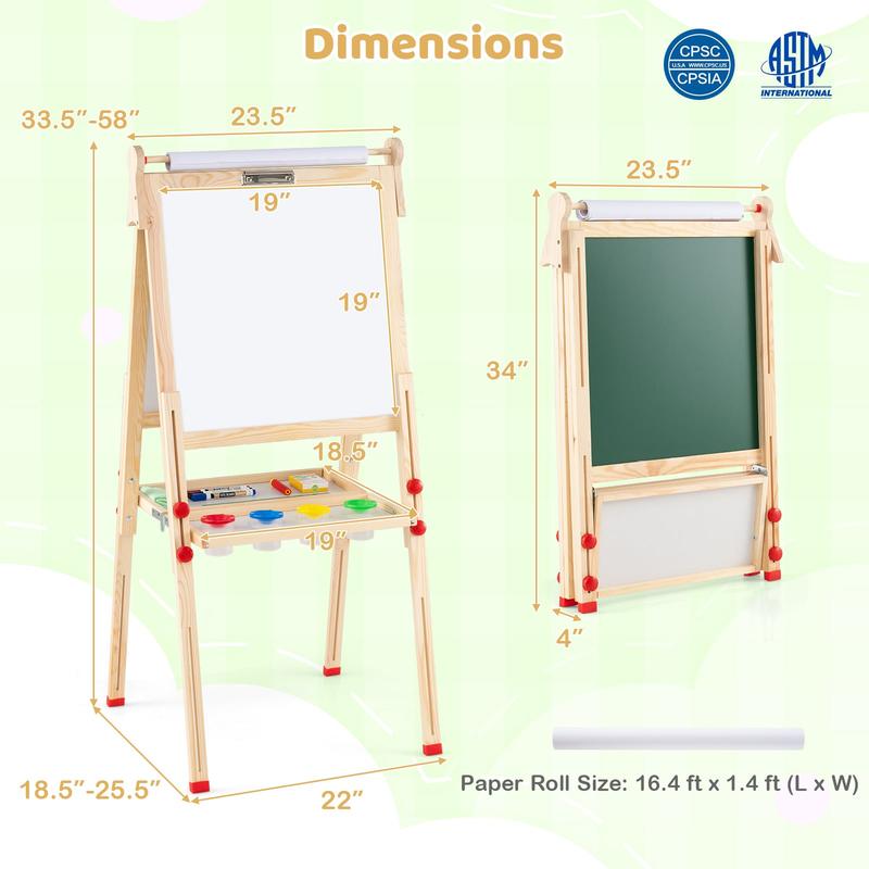 3-in-1両面折りたたみ式木製子供用アートイーゼル（ペーパ - Kids Art Easel のレビューと価格