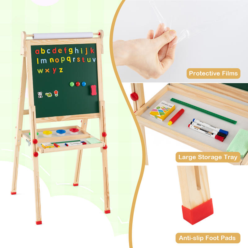 3-in-1両面折りたたみ式木製子供用アートイーゼル（ペーパ - Kids Art Easel のレビューと価格